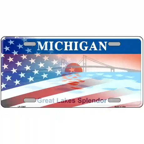 Michigan with American Flag Novelty Metal License Plate LP-12467 24" x 12" (LLP)