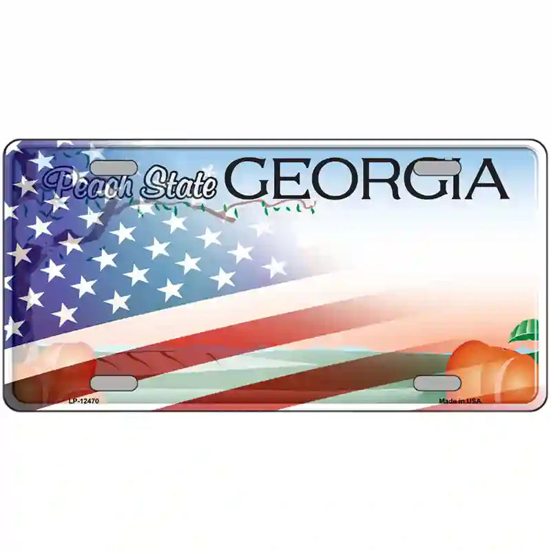 Georgia with American Flag Novelty Metal License Plate LP-12470 24" x 12" (LLP)