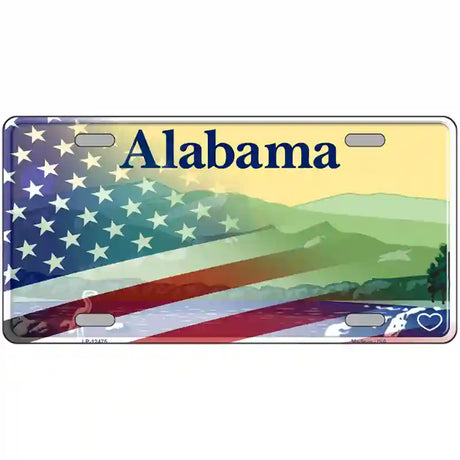 Alabama with American Flag Novelty Metal License Plate LP-12475 24" x 12" (LLP)