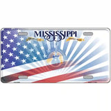 Mississippi with American Flag Novelty Metal License Plate LP-12476 24" x 12" (LLP)