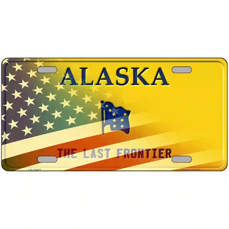 Alaska with American Flag Novelty Metal License Plate LP-12477 24" x 12" (LLP)