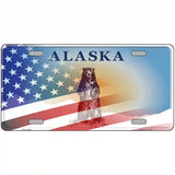 Alaska Bear with American Flag Novelty Metal License Plate 24" x 12" (LLP)