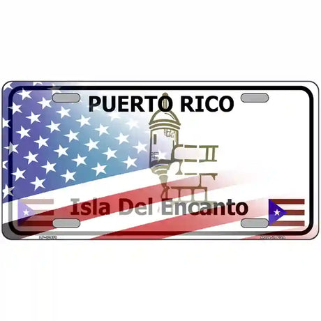 Puerto Rico with American Flag Novelty Metal License Plate 24" x 12" (LLP)