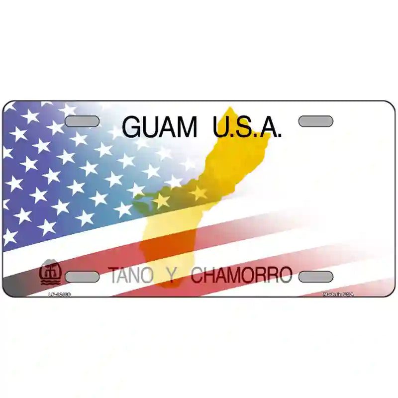 Guam with American Flag Novelty Metal License Plate 24" x 12" (LLP)