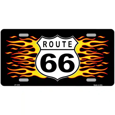 Route 66 Flames Novelty Metal License Plate 24" x 12" (LLP)