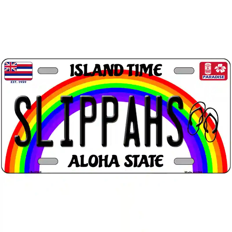 Slippahs Hawaii Novelty Metal License Plate 24" x 12" (LLP)