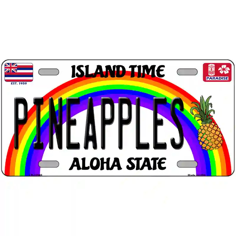 Pineapples Hawaii Novelty Metal License Plate 24" x 12" (LLP)