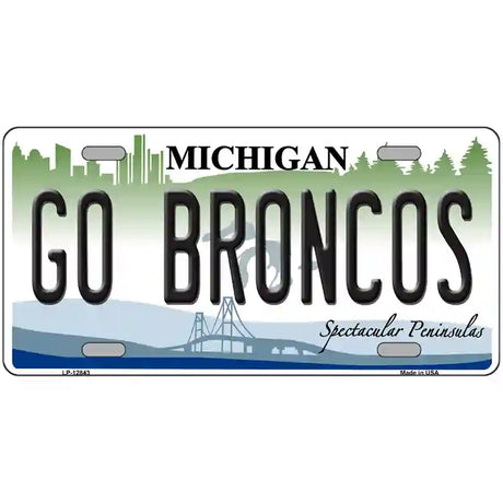 Go Broncos Michigan Novelty Metal License Plate 24" x 12" (LLP)