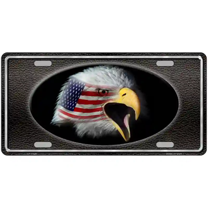 American Flag Eagle Black Novelty Metal License Plate 24" x 12" (LLP)