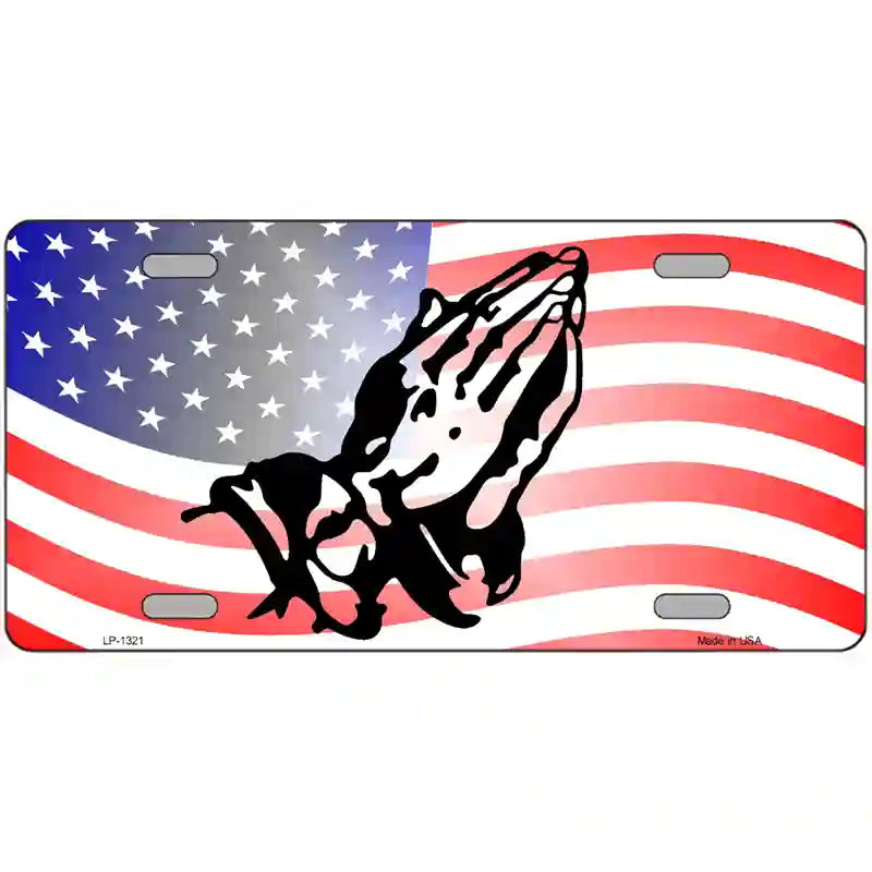 American Flag Praying Hands Novelty Metal License Plate 24" x 12" (LLP)