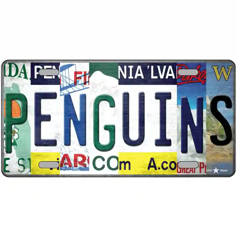 Penguins Strip Art Novelty Metal License Plate Tag 24" x 12" (LLP)