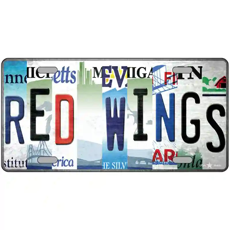 Red Wings Strip Art Novelty Metal License Plate Tag 24" x 12" (LLP)