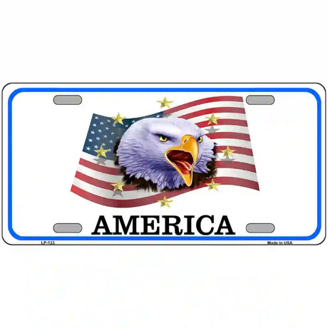 Waving Flag Bald Eagle Novelty Metal License Plate 24" x 12" (LLP)