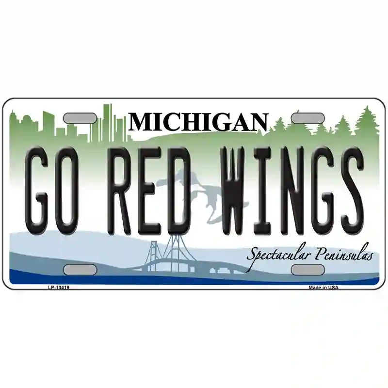 Go Red Wings Novelty Metal License Plate Tag 24" x 12" (LLP)