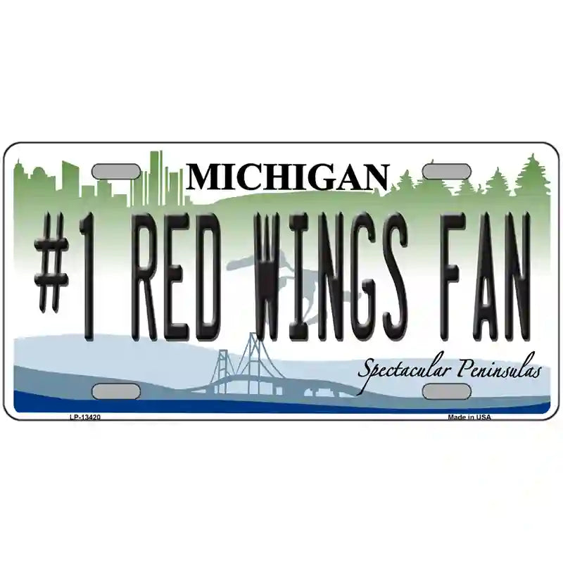 Number 1 Red Wings Fan Novelty Metal License Plate Tag 24" x 12" (LLP)