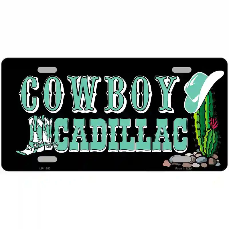 Cowboy Cadillac Novelty Metal License Plate 24" x 12" (LLP)