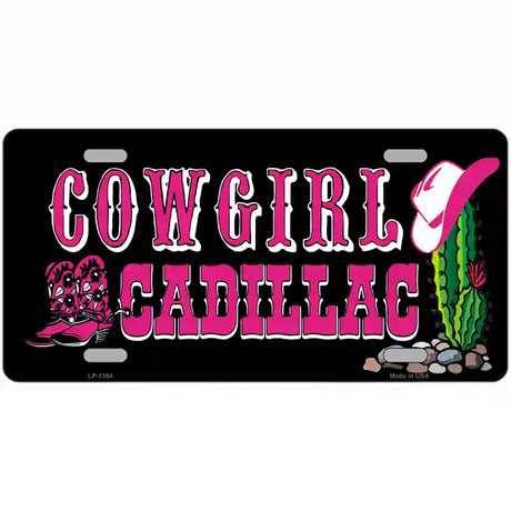 Cowgirl Cadillac Novelty Metal License Plate 24" x 12" (LLP)