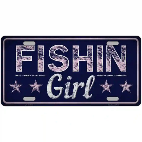 Fishin Girl Novelty Metal License Plate Tag 24" x 12" (LLP)