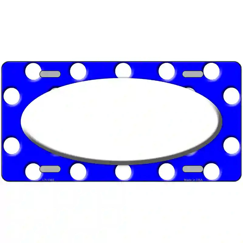 White Royal Blue Polka Dot Center Oval Metal Novelty License Plate 24" x 12" (LLP)