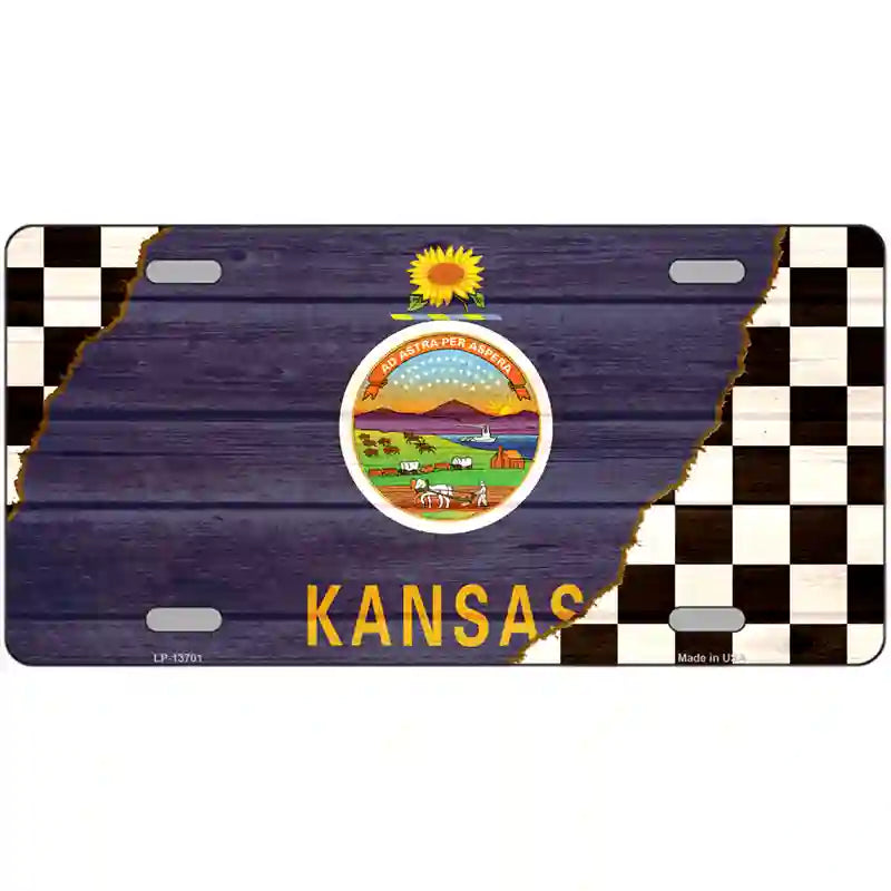 Kansas Racing Flag Novelty Metal License Plate Tag 24" x 12" (LLP)