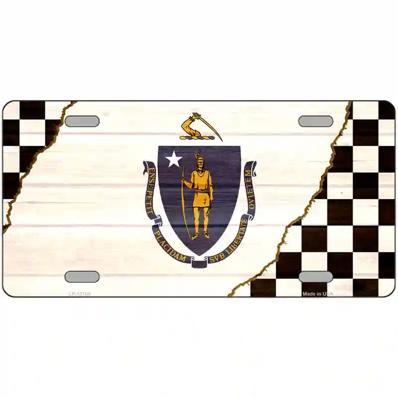 Massachusetts Racing Flag Novelty Metal License Plate Tag 24" x 12" (LLP)