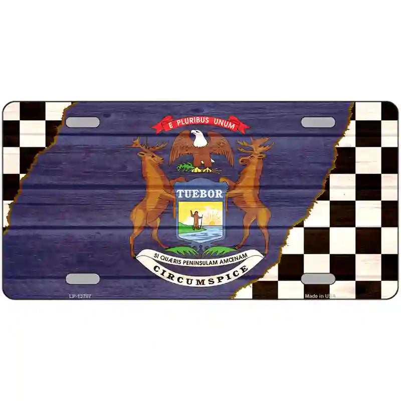 Michigan Racing Flag Novelty Metal License Plate Tag 24" x 12" (LLP)