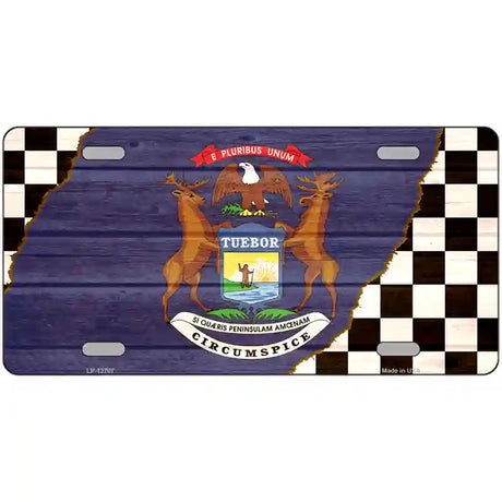 Michigan Racing Flag Novelty Metal License Plate Tag 24" x 12" (LLP)