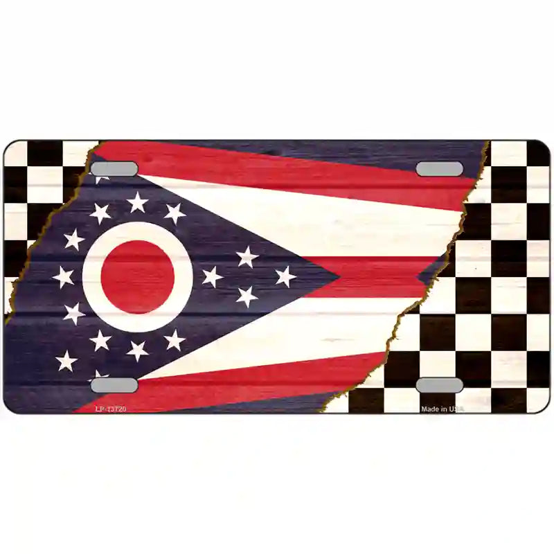 Ohio Racing Flag Novelty Metal License Plate Tag 24" x 12" (LLP)