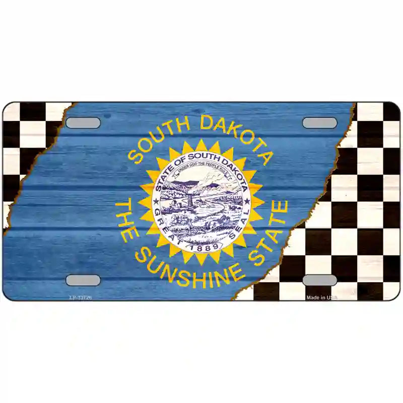 South Dakota Racing Flag Novelty Metal License Plate Tag 24" x 12" (LLP)