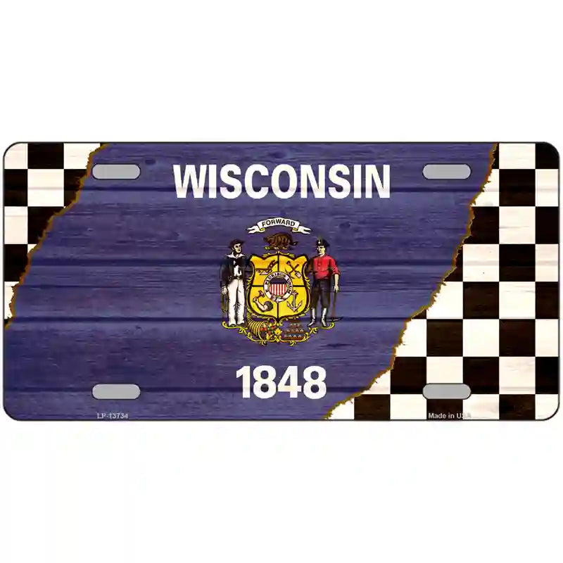 Wisconsin Racing Flag Novelty Metal License Plate Tag 24" x 12" (LLP)