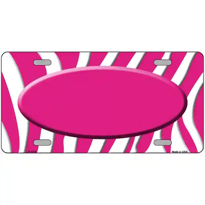 Hot Pink White Zebra Center Oval Metal Novelty License Plate 24" x 12" (LLP)