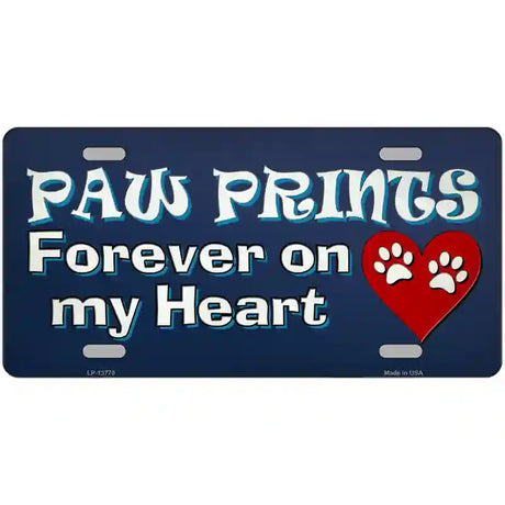 Paw Prints On My Heart Novelty Metal License Plate Tag 24" x 12" (LLP)