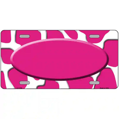 Pink White Giraffe Center Oval Metal Novelty License Plate 24" x 12" (LLP)