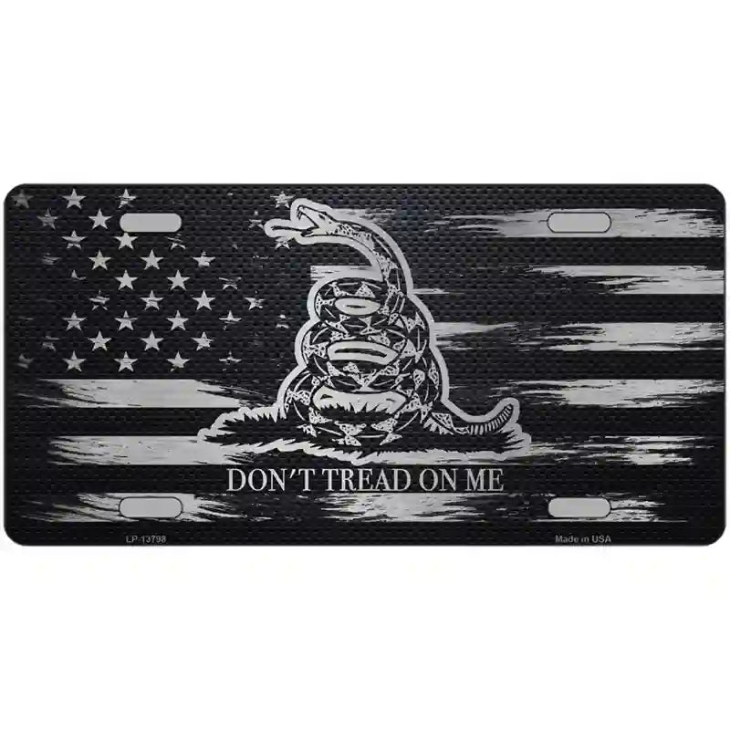 Dont Tread On Me Distressed Carbon Fiber Flag Novelty Metal License Plate 24" x 12" (LLP)