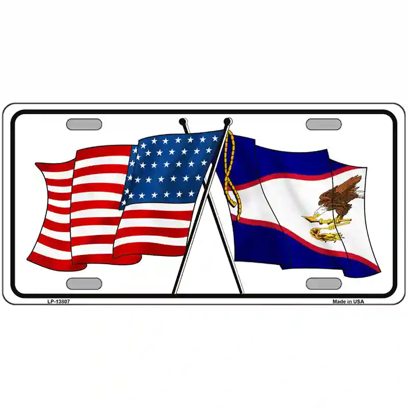 American Samoa USA Crossed Flags Novelty Metal License Plate Tag 24" x 12" (LLP)