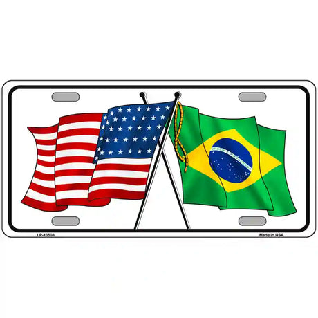 Brazil USA Crossed Flags Novelty Metal License Plate Tag 24" x 12" (LLP)