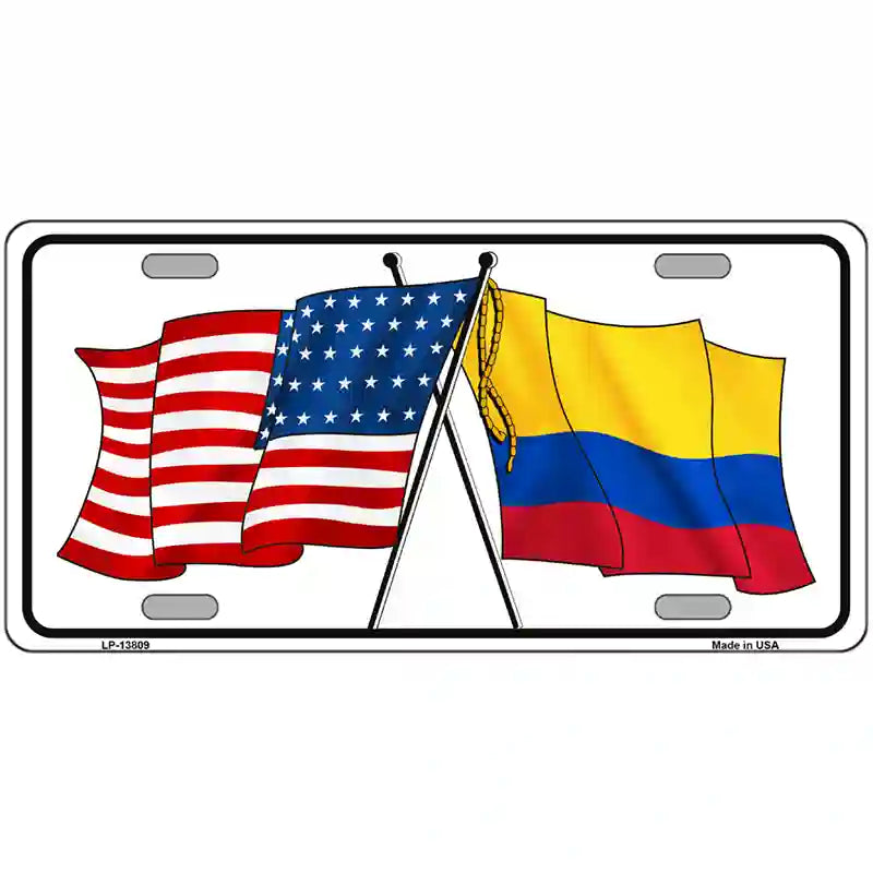 Colombia USA Crossed Flags Novelty Metal License Plate Tag 24" x 12" (LLP)