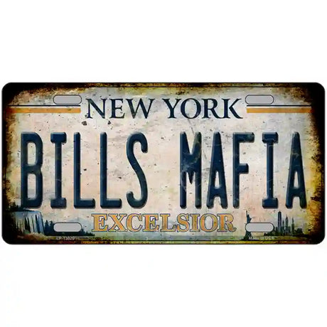 Bills Mafia New York Rusty Novelty Metal License Plate Tag 24" x 12" (LLP)