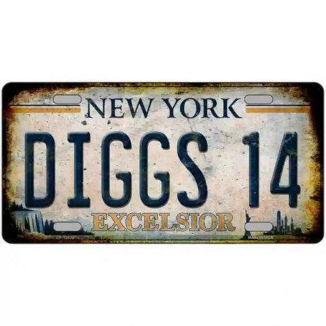 Diggs 14 Excelsior New York Rusty Novelty Metal License Plate Tag 24" x 12" (LLP)