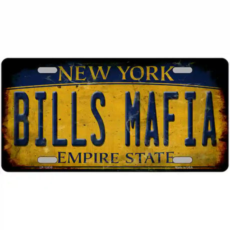 Bills Mafia New York Yellow Rusty Novelty Metal License Plate Tag 24" x 12" (LLP)