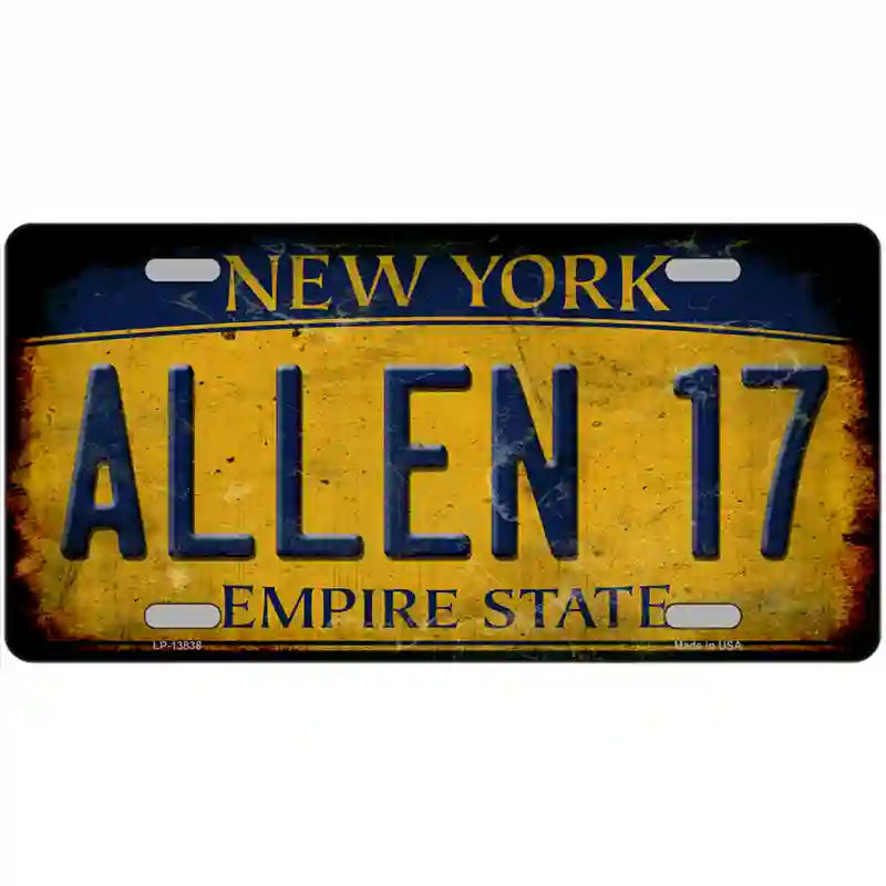 Allen 17 New York Yellow Novelty Metal License Plate Tag 24" x 12" (LLP)