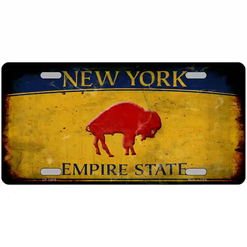 Red Buffalo NY Yellow Rusty Novelty Metal License Plate Tag 24" x 12" (LLP)