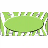 Lime Green White Zebra Center Oval Metal Novelty License Plate 24" x 12" (LLP)