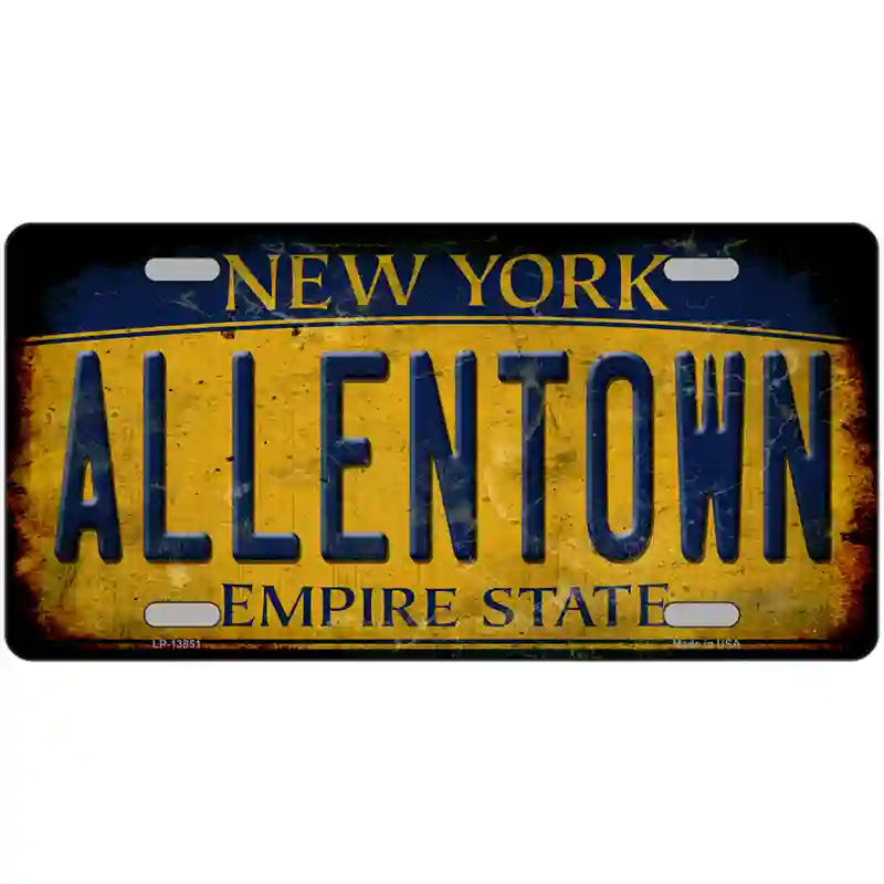 Allentown NY Yellow Rusty Novelty Metal License Plate Tag 24" x 12" (LLP)