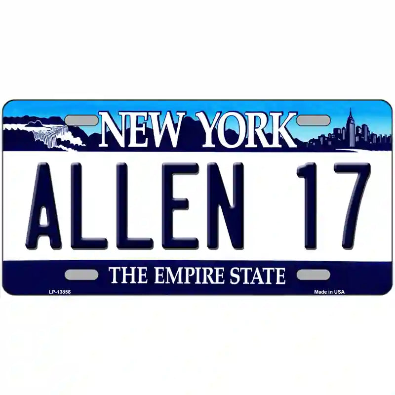 Allen 17 NY Blue Novelty Metal License Plate Tag 24" x 12" (LLP)