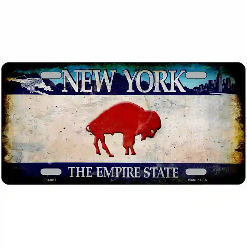 Red Buffalo NY Blue Rusty Novelty Metal License Plate Tag 24" x 12" (LLP)