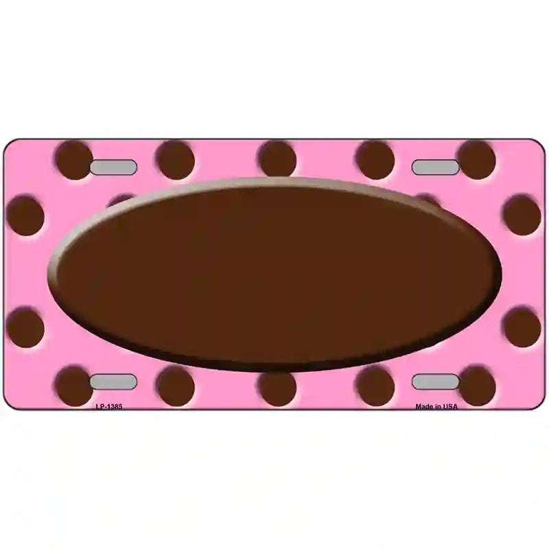 Brown Pink Polka Dot Brown Center Oval Metal Novelty License Plate 24" x 12" (LLP)