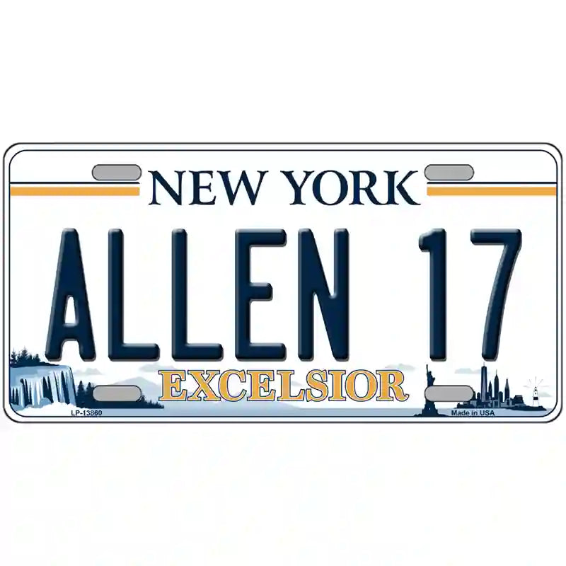 Allen 17 NY Excelsior Novelty Metal License Plate Tag 24" x 12" (LLP)