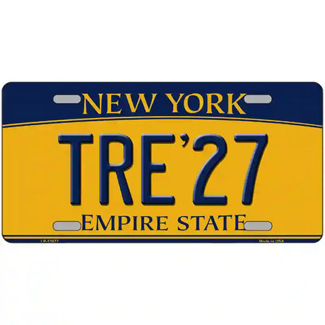 Tre 27 New York Yellow Novelty Metal License Plate Tag 24" x 12" (LLP)