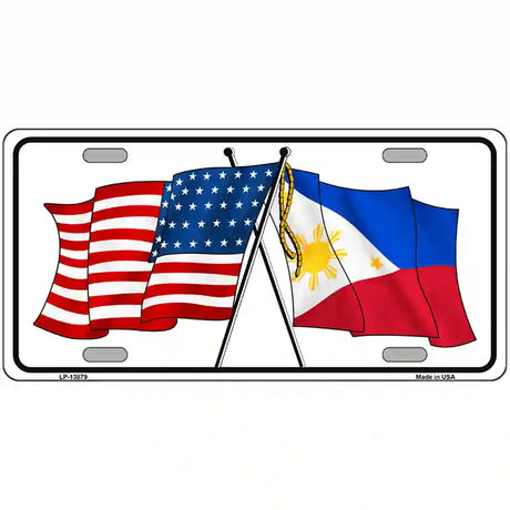 Philippines US Crossed Flag Novelty Metal License Plate Tag 24" x 12" (LLP)